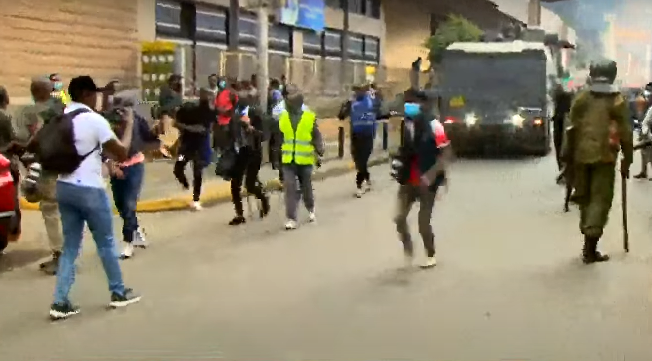 A screengrab image of protests in Nairobi CBD.